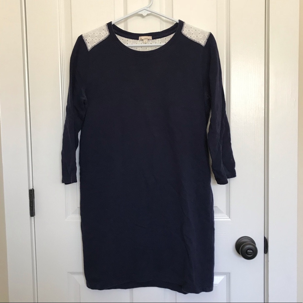 Navy sweater dress w/ eyelet detail